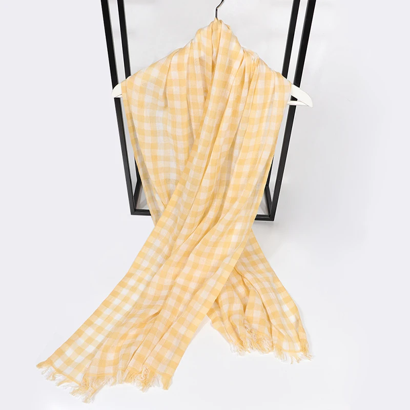 Cotton Linen Men Scarf Japanese Style Winter Blue Navy Black Plaid Tassel Scarf Unisex Fashion Ethnic Style Male Accessories