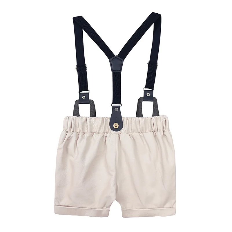 Summer Toddler Boys Gentleman Suit Infant Kids Short Sleeve Bow Tie Shirt+Suspender Shorts Casual Baby Boy Clothes Outfits