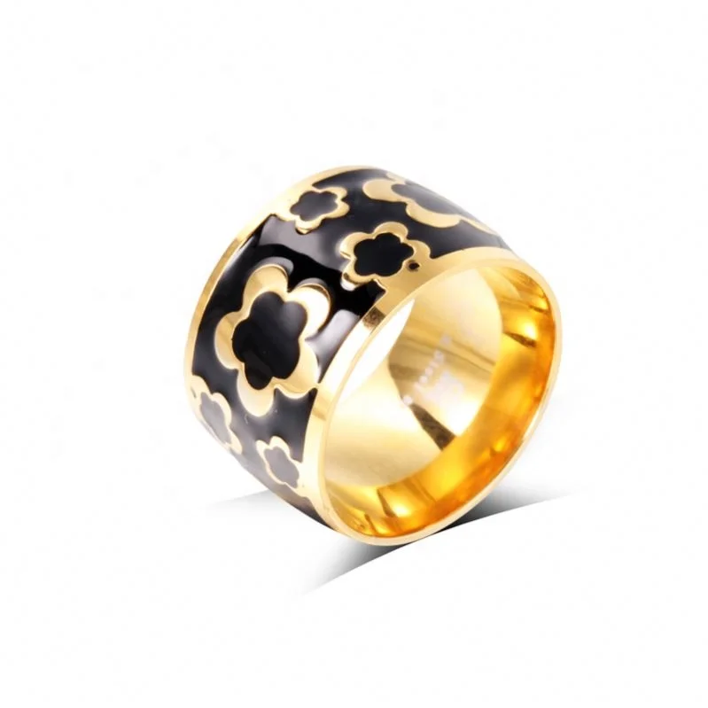 Enameled Star Of David 18k Yellow Gold Designer Band Stainless Steel Ring