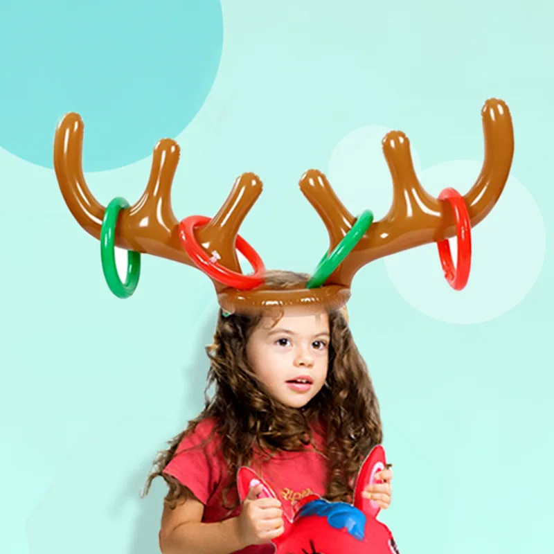 Inflatable Reindeer Ring Toss Game Complete Set With Antler Hat 4 Rings and Handpump Perfect for Family Games and Gifts