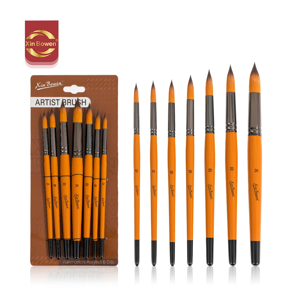 Xin Bowen Master Level Artist Paint Brush Set 7pcs with Wood Handle and Copper Tube Nylon Round Hair for Painting