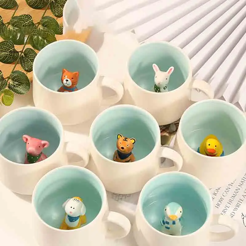 12 OZ Novelty Animal Inside Cup Owl Mugs Funny ceramic Coffee tea Mugs with Handle for Kids Gift Women Friends Birthday Party