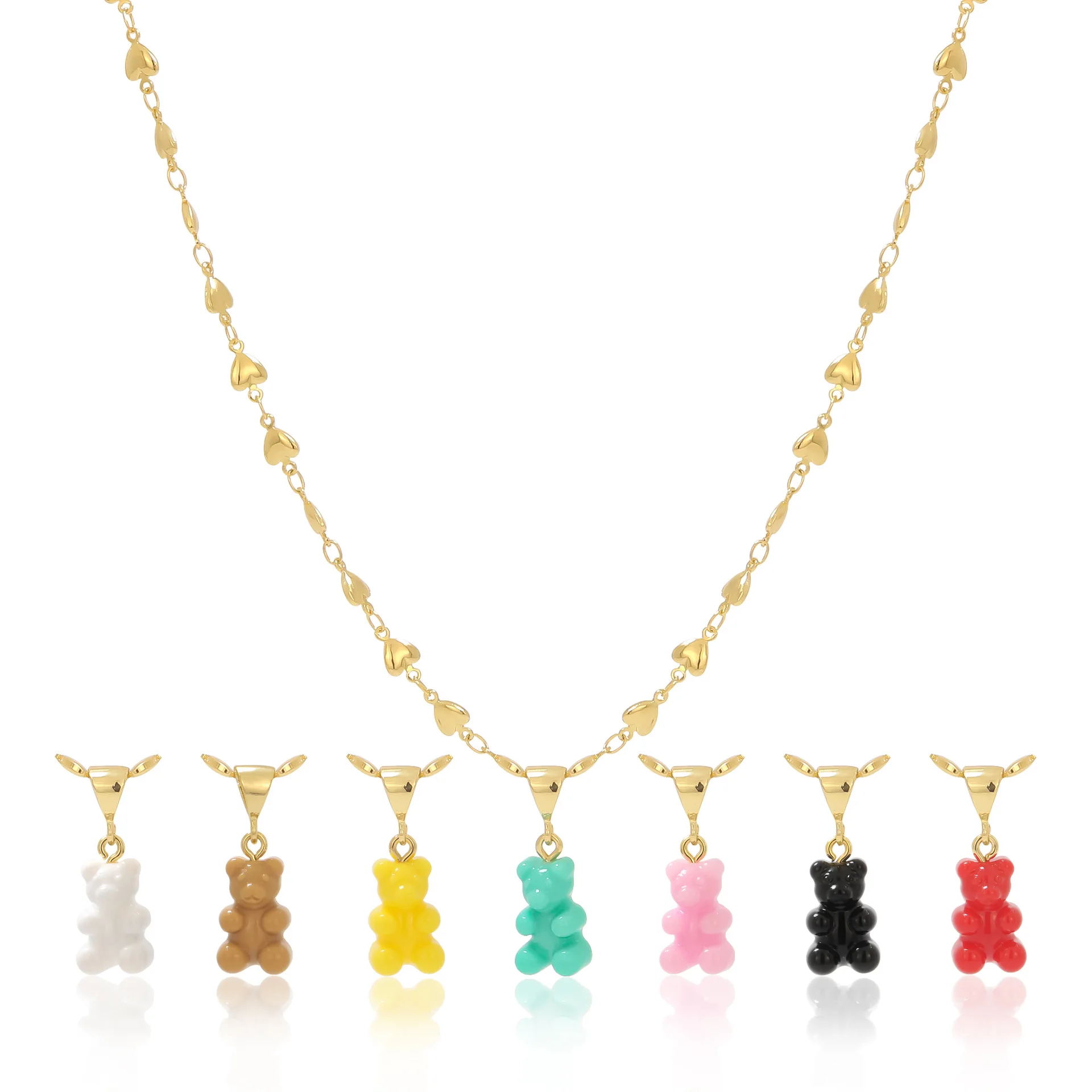 Fashion Jewelry Candy Color Gummy Bear Necklace Female Gold Plated Heart Chain Pendant Necklace