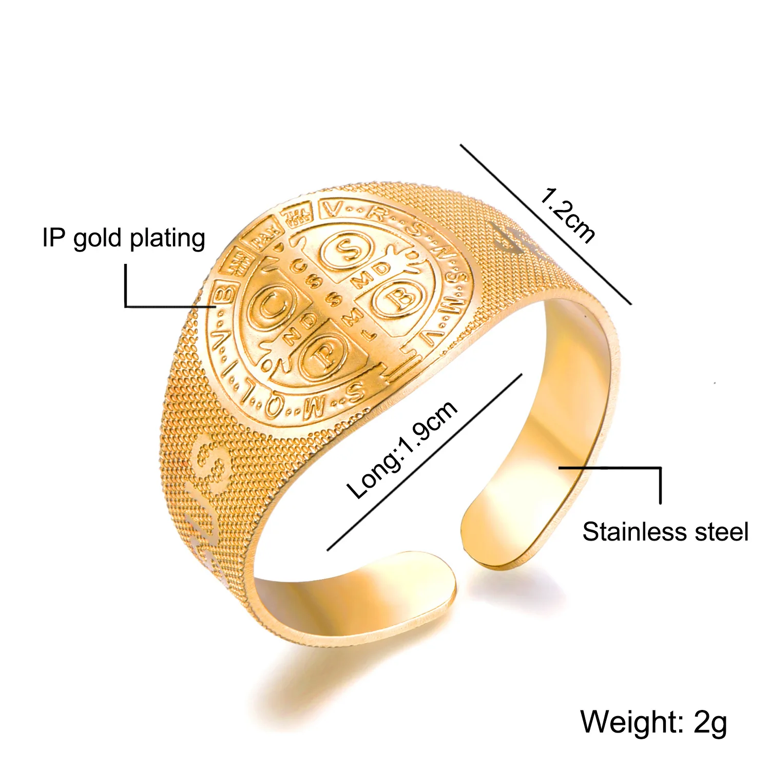 Newest INS Fashion Stainless Steel Catholic Religious Saint Benedict Ring Free Size for Men & Women