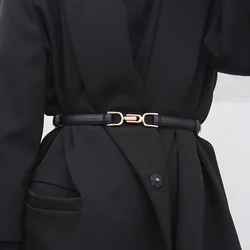 New Arrivals Women Black Coffee Elegant Ladies Dresses Decorative Thin PU Leather Belt