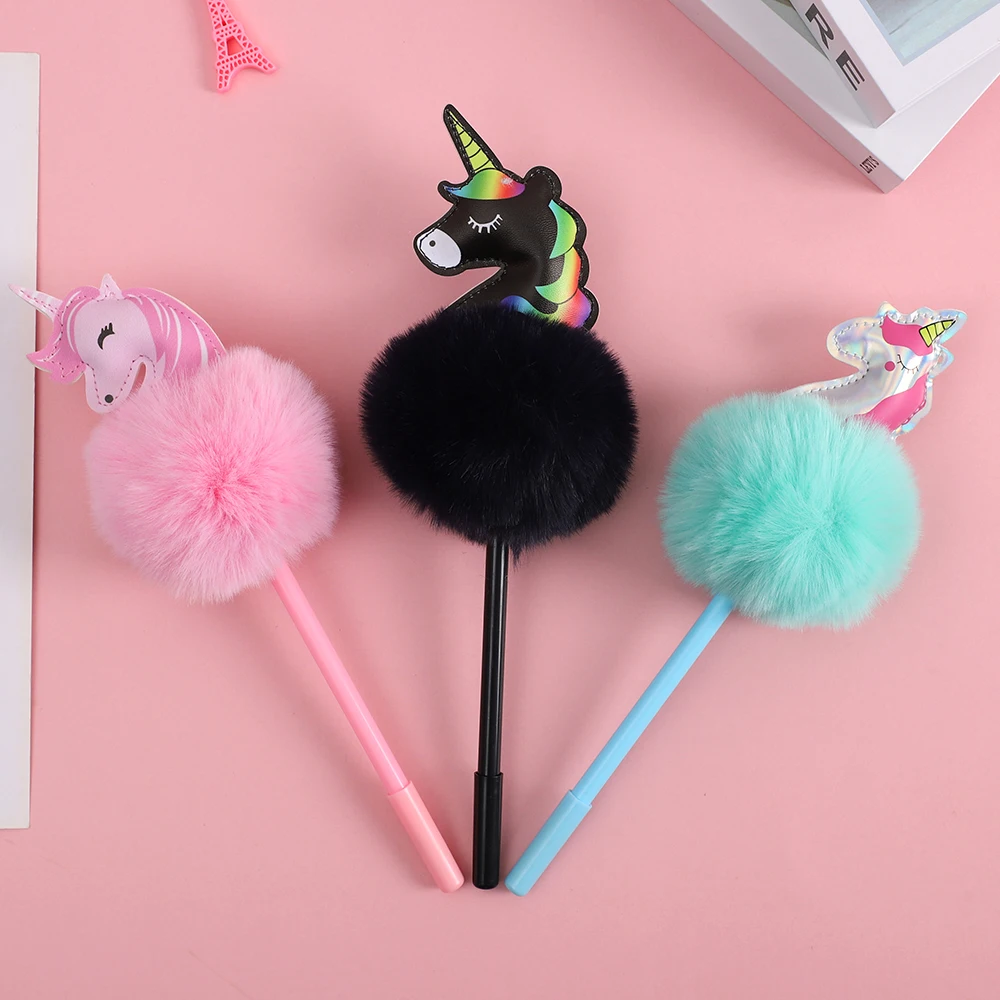 Unicorn Ball Pens Cute Plush Pink Fluffy Neuter Ballpoint Pens
