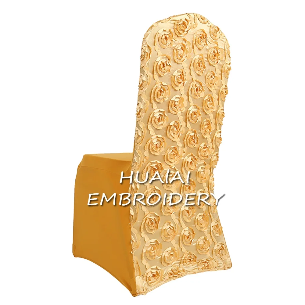 custom chair decoration yellow Satin Rosette Stretch Elegant Spandex Chair Cover for Banquet wedding