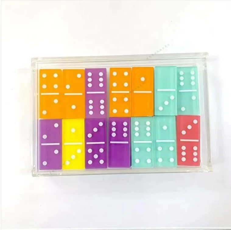 Factory custom double six domino game acrylic dominoes 28 Pcs colorful acrylic domino game set