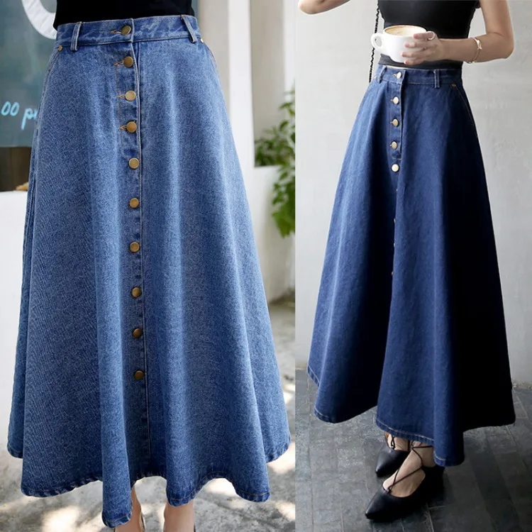 Wholesale Fashion Casual High Waist Jeans Skirts Long A Line Denim Skirts for Women