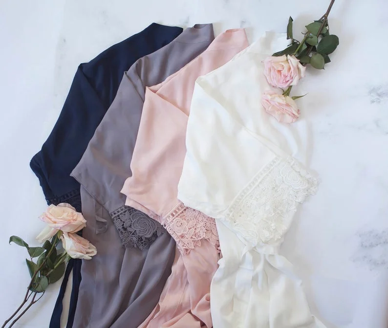 
Girls Lace Blank Silk Satin Robe For Wedding Party Plus size Bridesmaid Robe 