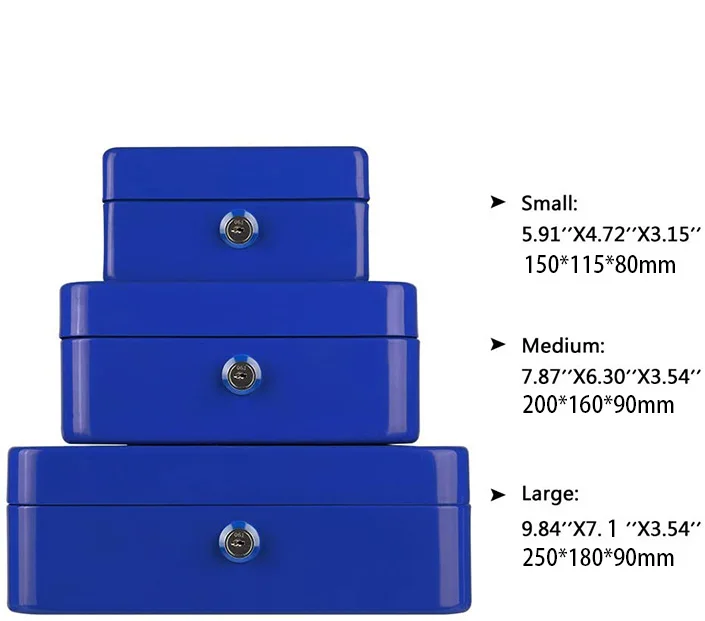 Blue metal cash box money saving safe cash box for kids
