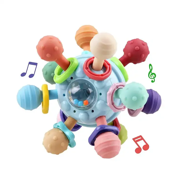 Ma Hot Selling 2024 Infant Teething Relief Soft Silicone Rattle Toy Manhattan Grab Ball Rattle Baby Teething Toys for Babies