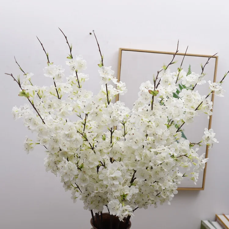 Hot Sales 110cm Long Silk Fake White Pink Cherry Branch Artificial Cherry Blossom Flowers For Home Hotel Wedding Decor