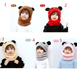 Winter Children Hat Plus Fleece Kids Caps Cartoon Hat for Girls Boys Scarf Thicken Cap Newborn Photography Baby Stuff