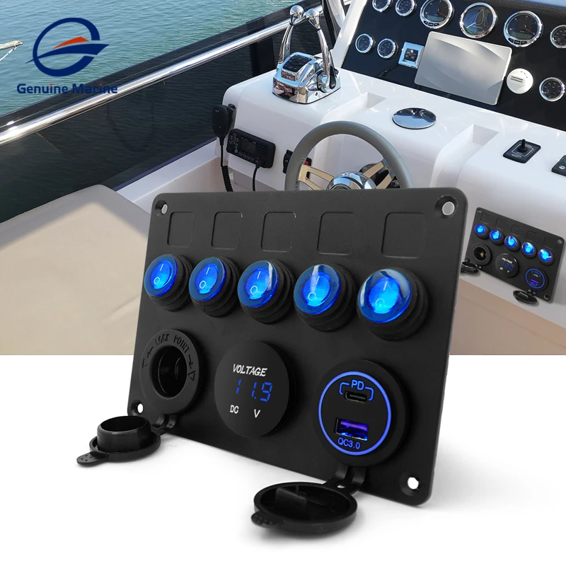 Genuine Marine Accessory Control Marine Waterproof Switch Panel 12V 5 Gang RV Boat Universal Switch Panel