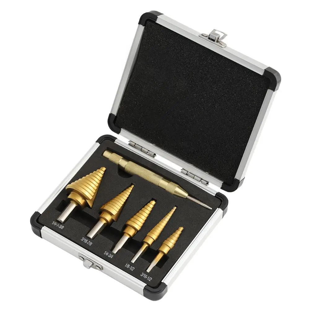 TG Tools 6 pieces set high speed steel hss Step Drill Bit Set with Titanium Coating
