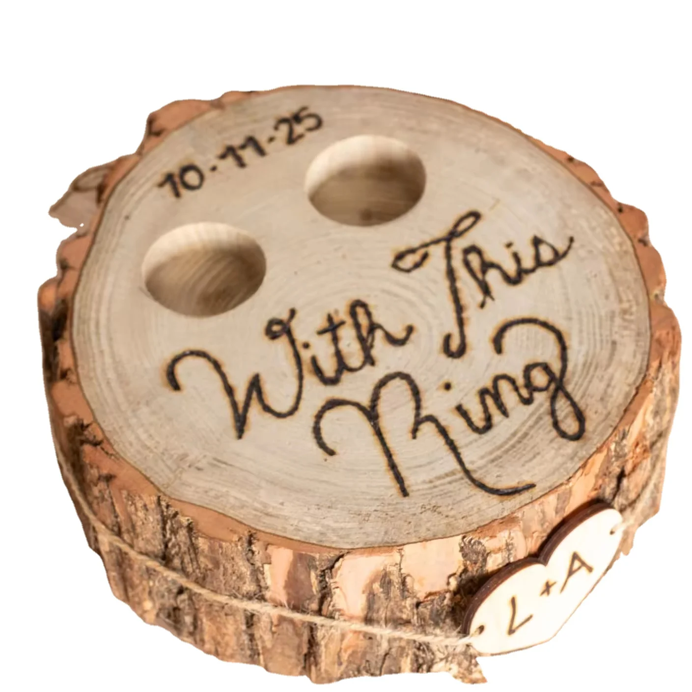 Rustic Ring Box Hand Engraved Personalized Wood Craft Tree Stump Alternative for Ring Bearer Pillow Wall Sign