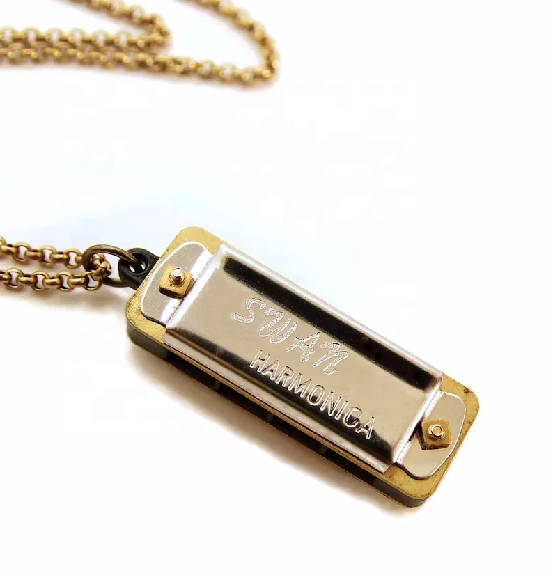 MECYLIFE Musical Mini Harmonica Necklace Real Working Instrument Necklaces Gift for Musician