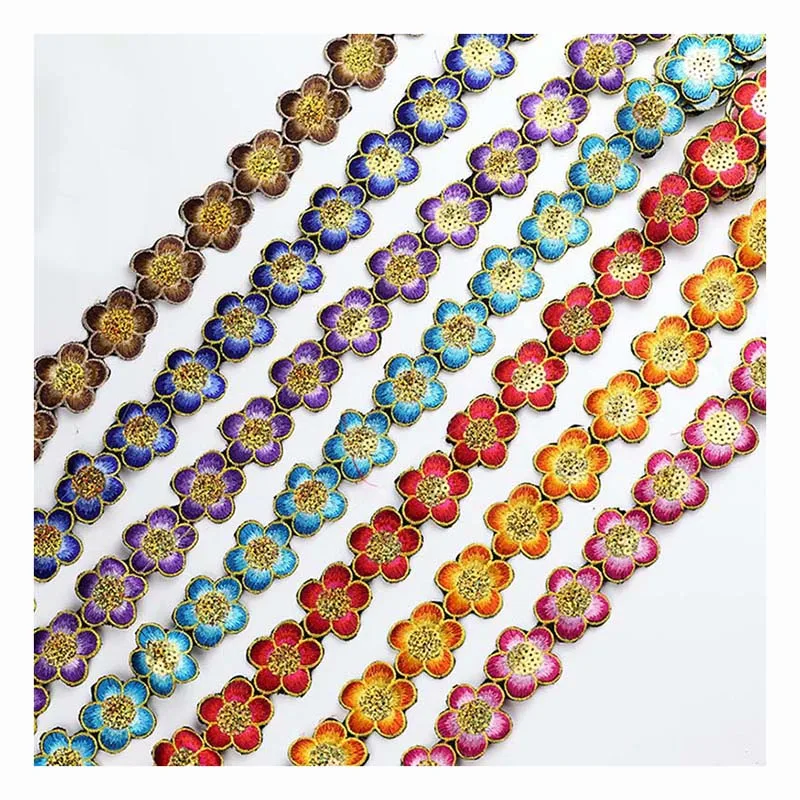 4cm wide diy garment costume lace material iron-on textile dress hat sewing ethnic flower embroidery sequined edge lace trims