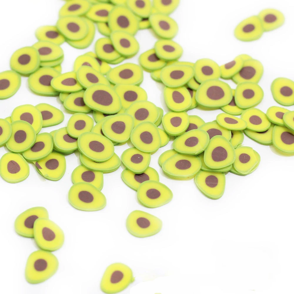 Green Avocado Slices Fruit Shape Manicure Decoration Pieces Pottery Clay Materials for Nail Printed