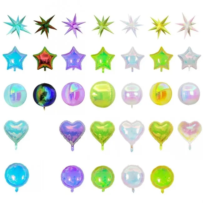 hot sale 27 41inch colorful iridescent aluminum water drop foil balloon 4D explosion star birthday party holiday decoration