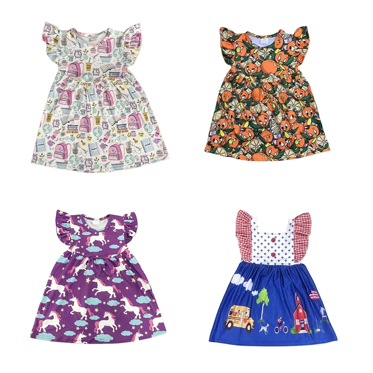 Wholesale children clothing  hot selling milk silk Back to school bag globe alarm clock small fly sleeve dress