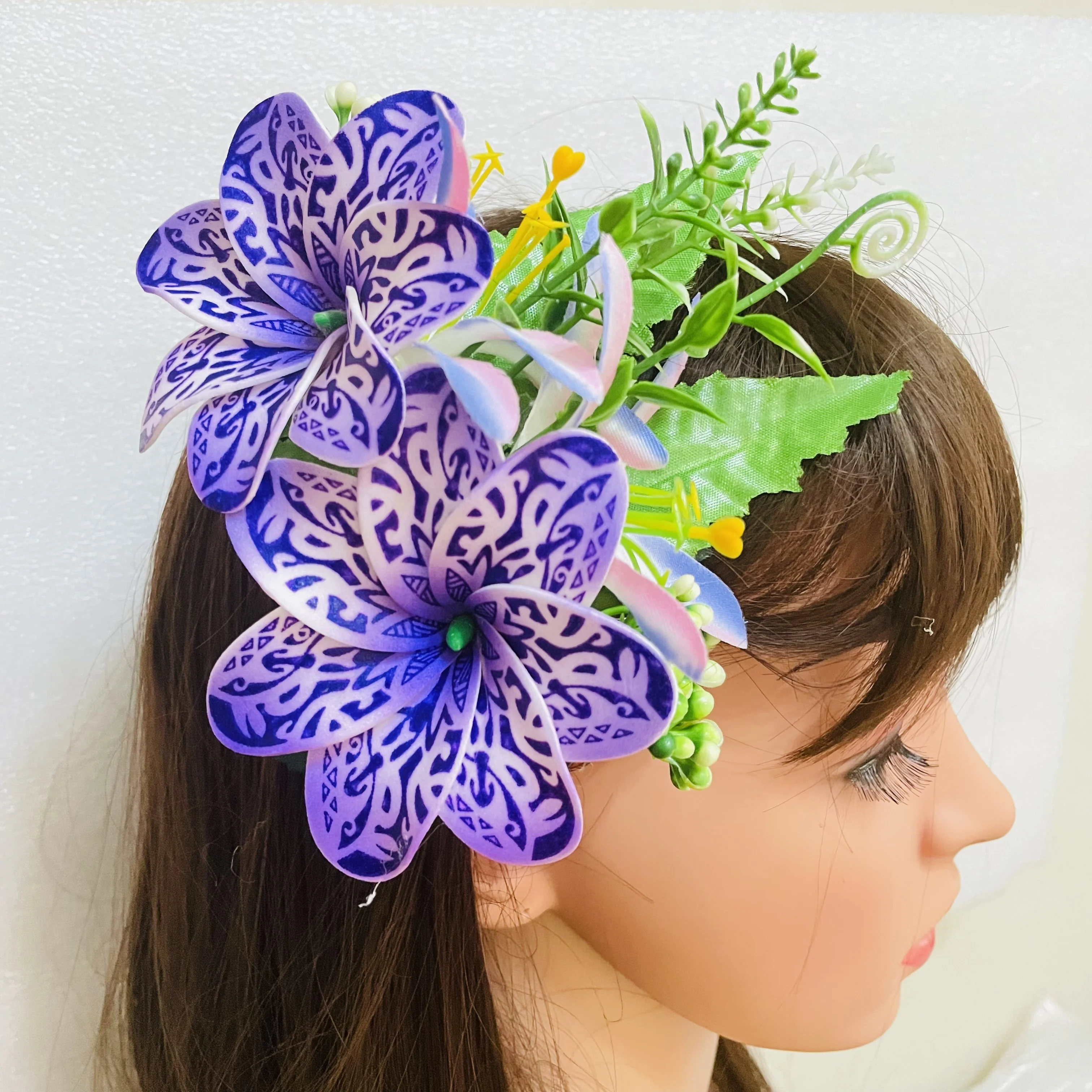 Foam flowers hair Clip Artificial tropical plumeria Island frangipani tiare hibiscus pin comb headband dancing party accessories
