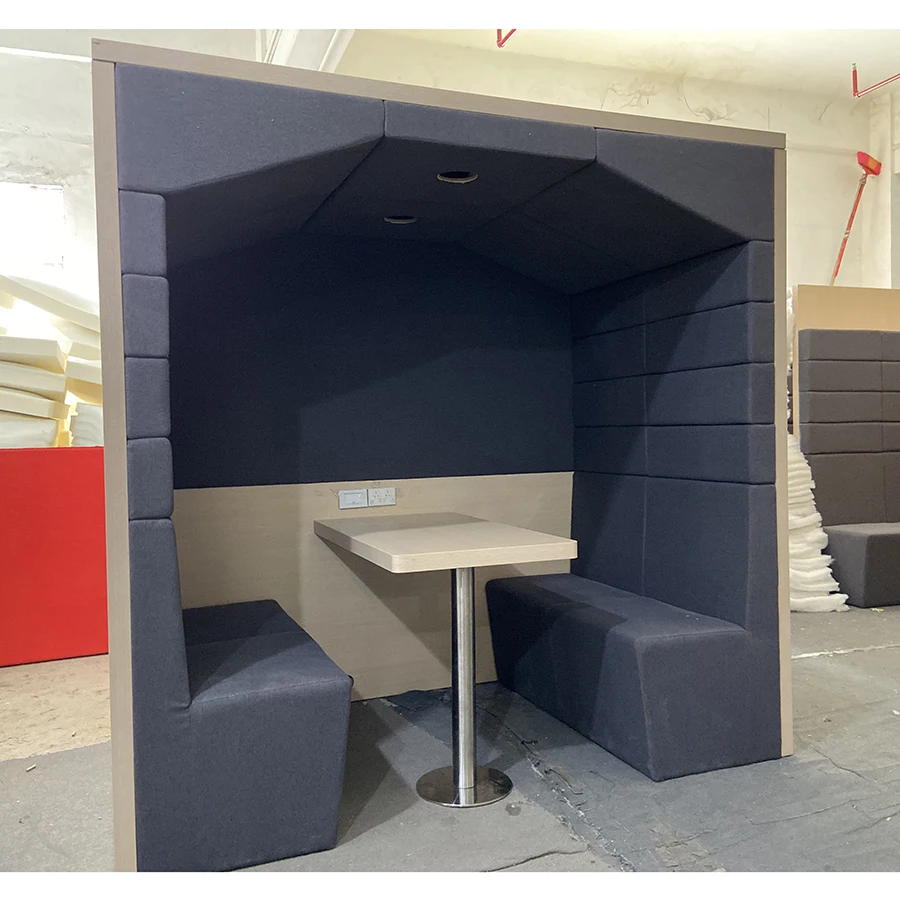 Modern privacy wooden office meeting pod booth seating with center table