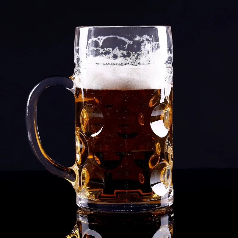 Extra-large 1 liter handle glass draft beer cup Large German beer mug Oktoberfest cup