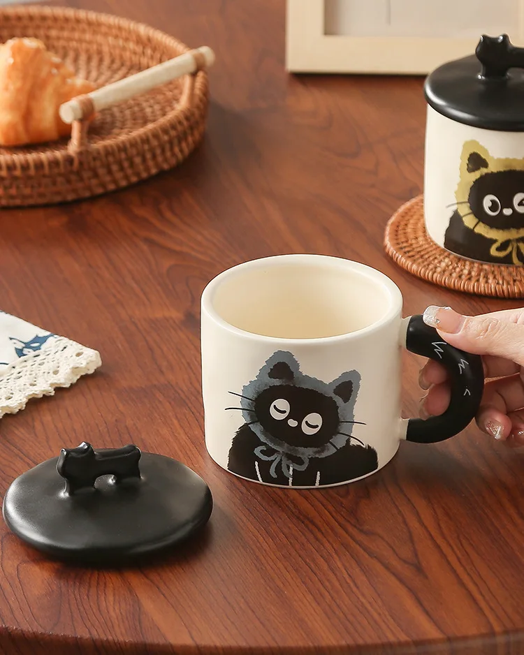 Hot Sale Cat Ceramic Mug Cute cat coffee cup with lid ceramic water cup with spoons good gifts coffee mugs