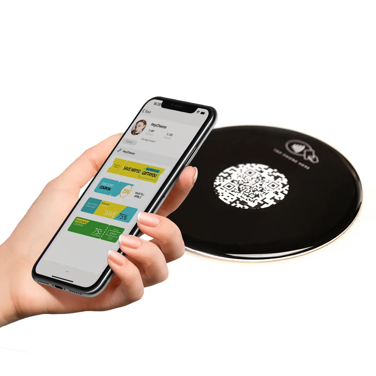 Menu Tag NFC Sticker for restaurant with social media free app HeyCheese