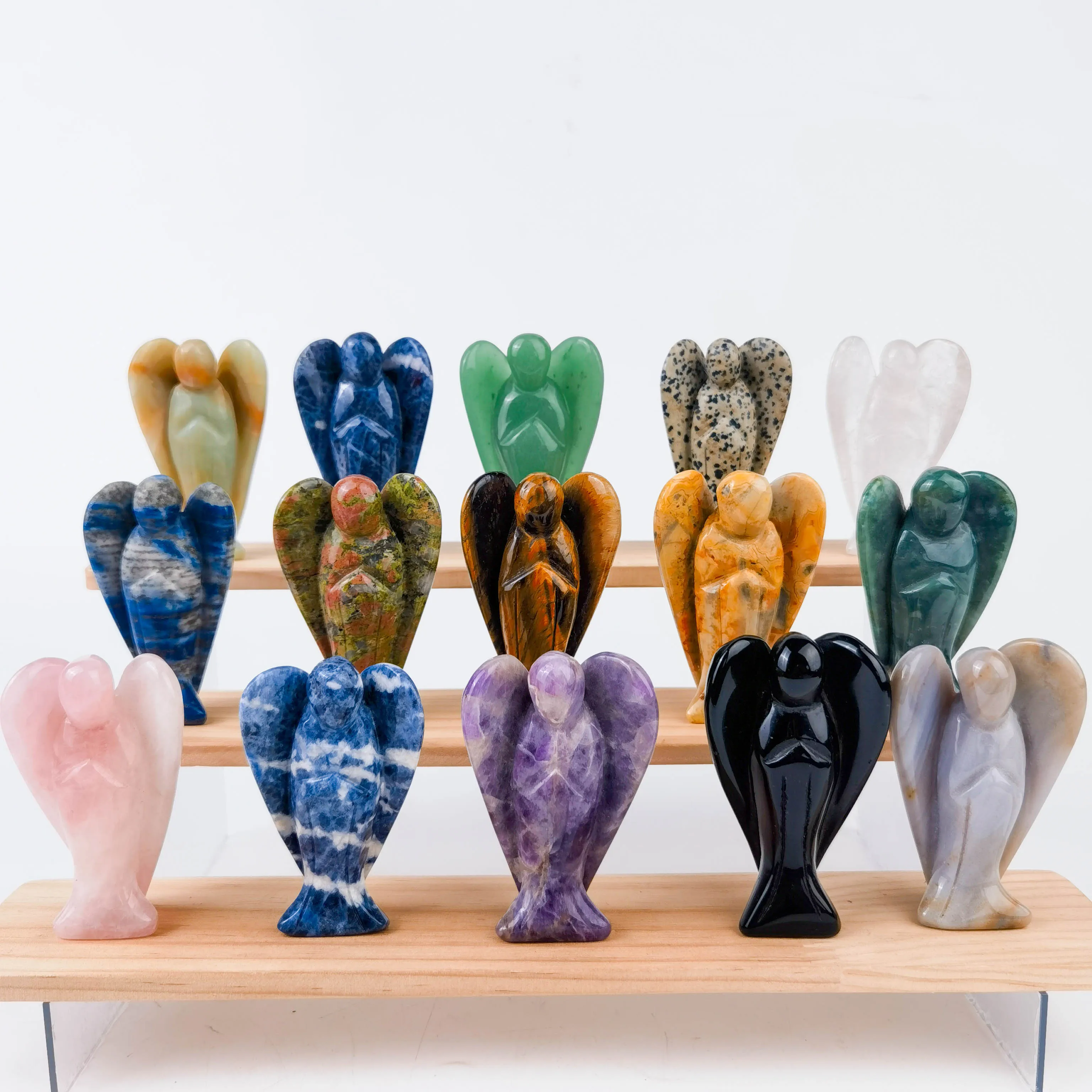 High Quality Wholesale Small Size Natural Polished Crystal Crafts Stone Mixed Material Angel Figurine For Decoration