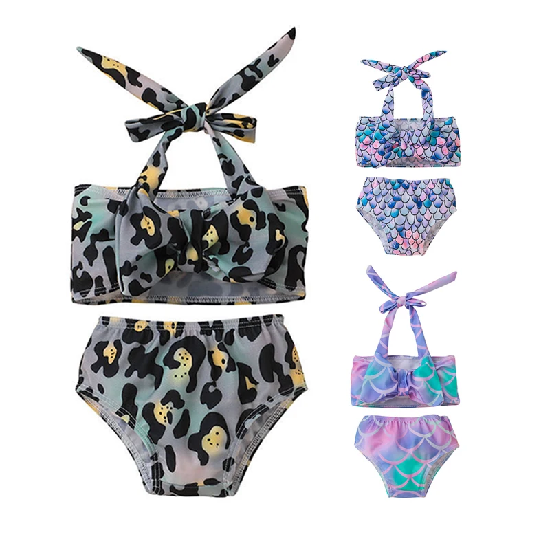 Wholesale Custom Two Pieces New Designer Cute Teen Girls Children Kid Baby Swimsuit Bikini Swimwear