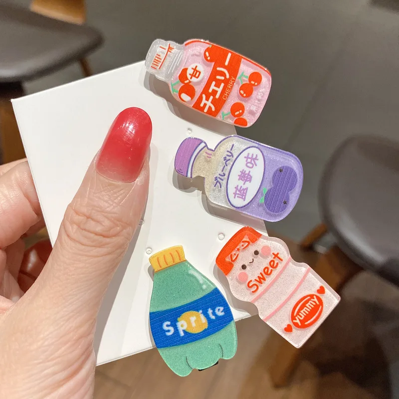 Hair Accessories Lovely Girls Cartoon Bottle Hairpins Cute Sweet Headwear Acrylic Hair Clips for Kids Children