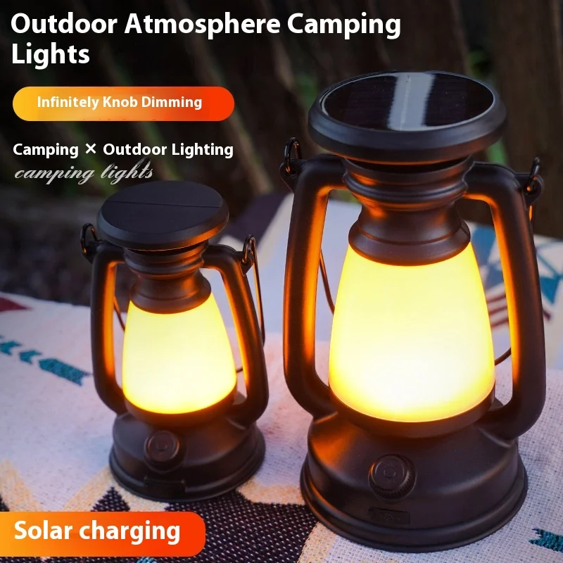 New Arrival Retro Solar Desk Lamp Rechargeable LED with Kerosene Lamp Style for Outdoor Camping Satchel & Emergency Use