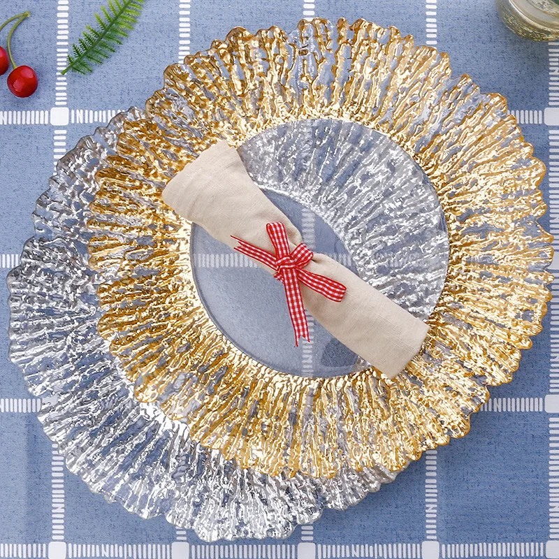 factory directly supply 12 inches Gold and silver Glass plates for wedding kitchen home decoration  gift