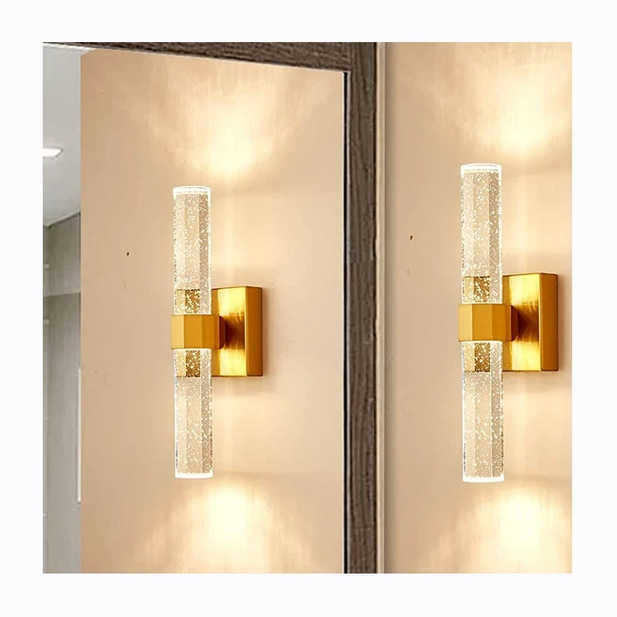 New Gold Luxury Led Light Fixture Lights Lamp Crystal Bubble Shade Vanity Wall Scones 90 Copper Modern Indoor Home Office 120