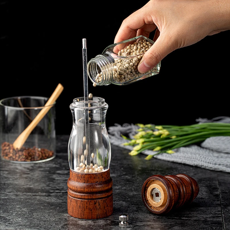 Kingwise Household Pepper Spice Grain Mills Porcelain Grinding Core Kitchen Tools Wooden Mill Pepper and Salt Grinder