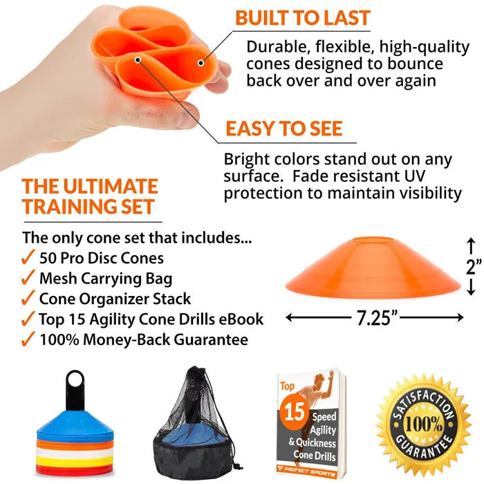 Wholesale Soccer Cones (Set of 50) - Agility Soccer Cone with Carry Bag and Holder for Sports Training Disc cone