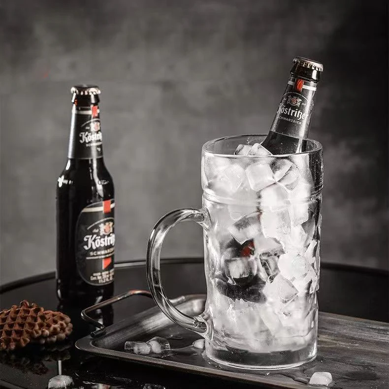 Custom logo hot sale 500ml 1000ml vintage embossed Large capacity 1 liter Cold Drinking cup beer glass mug With Handle