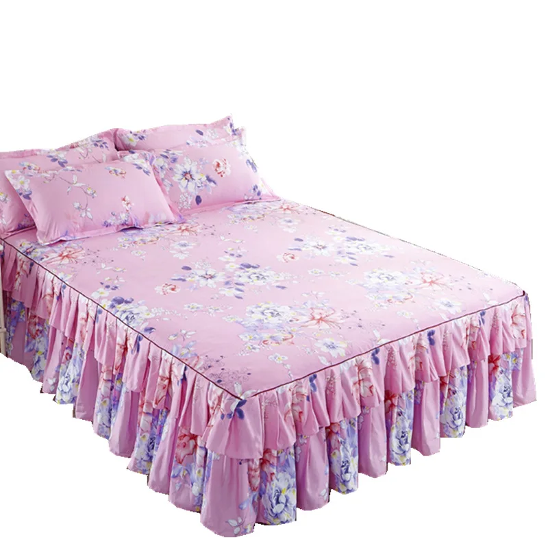 Bed Skirt Cover High Density Breathable Mattress Double Lace Single Sanded Bedspread In Cotton