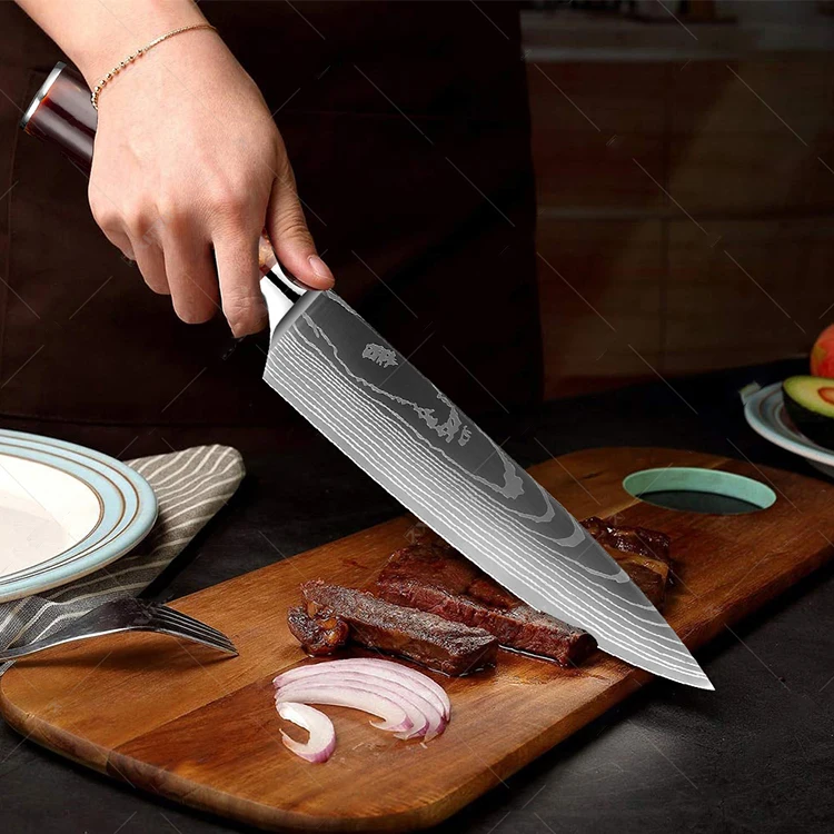 10 pcs chef knife set with japanese vg10 super steel core double edge blade spearfishing fish filet bonning knife