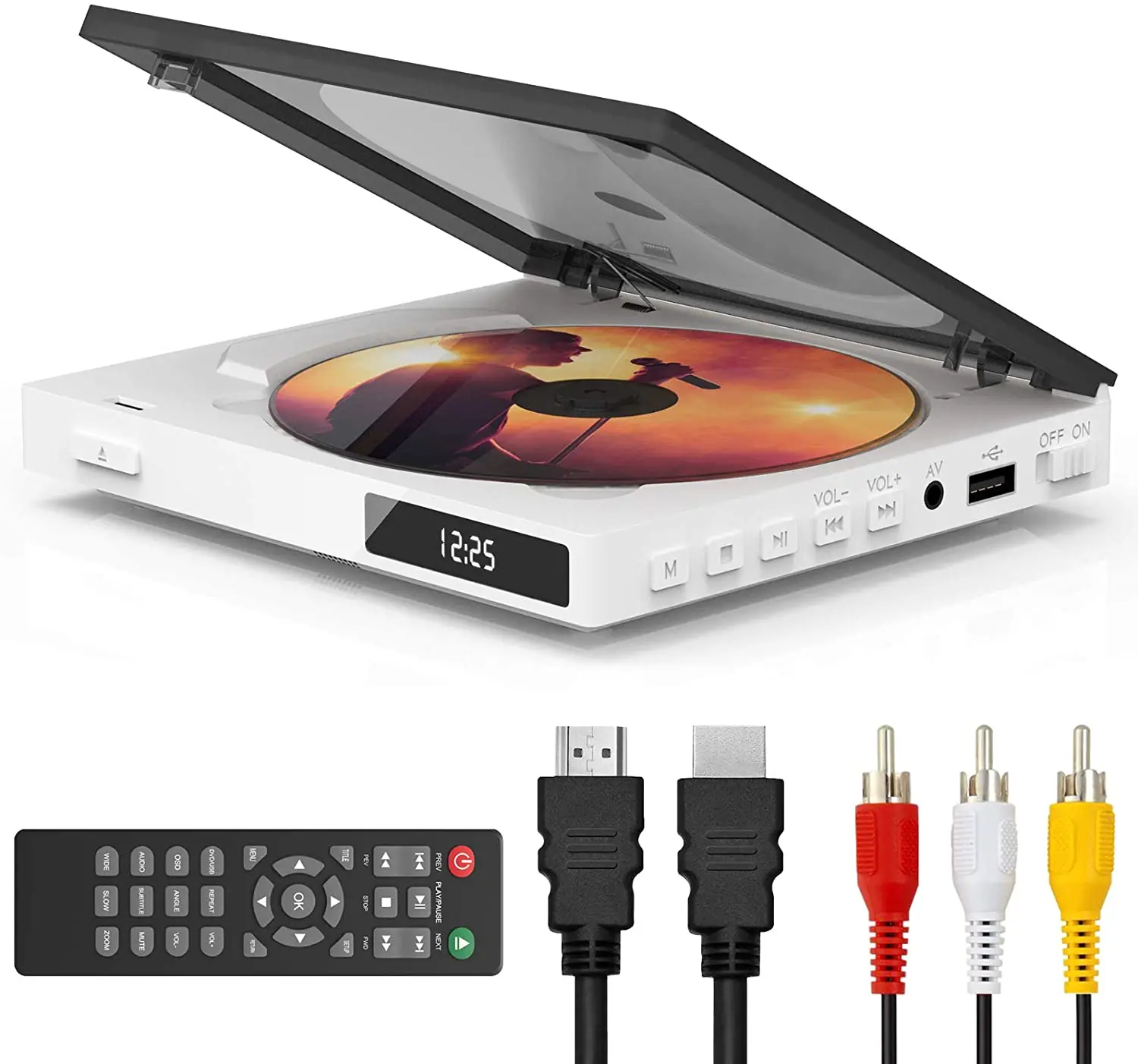 
Super Mini CD DVD Player Built-in Speaker Wireless Transmitter to Speaker/Headphone , AV Output Portable Palm-Size DVD CD 