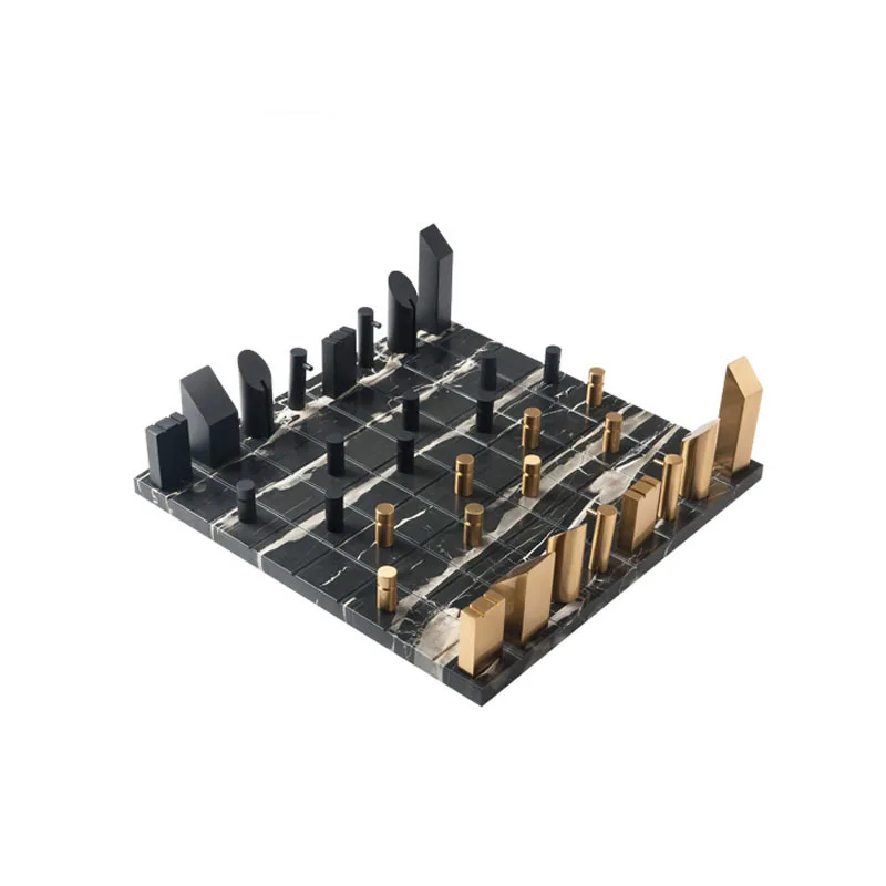 Classical Customizable Black Gold Color Multi Chess Pieces Metal Tabletop XO Chess Board