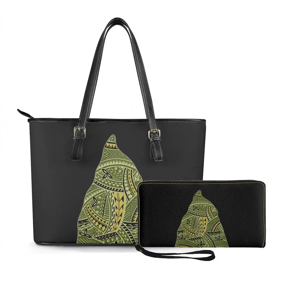 Print On Demand Polynesian Tribal Samoa Yellow Tapa Print Custom Pocketbooks Shoulder Handbags Purse and Wallet Set