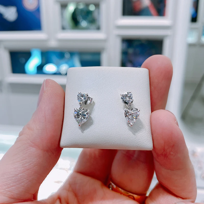 wholesale fashion 925 Silver earrings high quality ALE S925 Double Heart Earring cubic zirconia earrings women Gift for Mothers