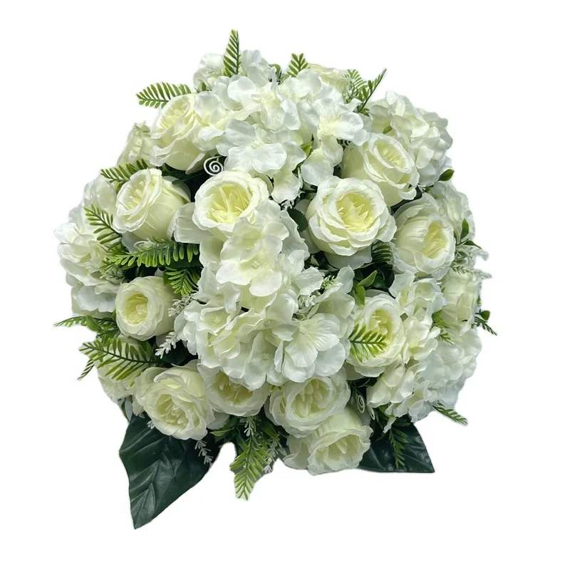 PH033 Cheap 36 Artificial Flower Ball White Silk Rose Table Centerpiece Stand Kissing Wedding Table Flower