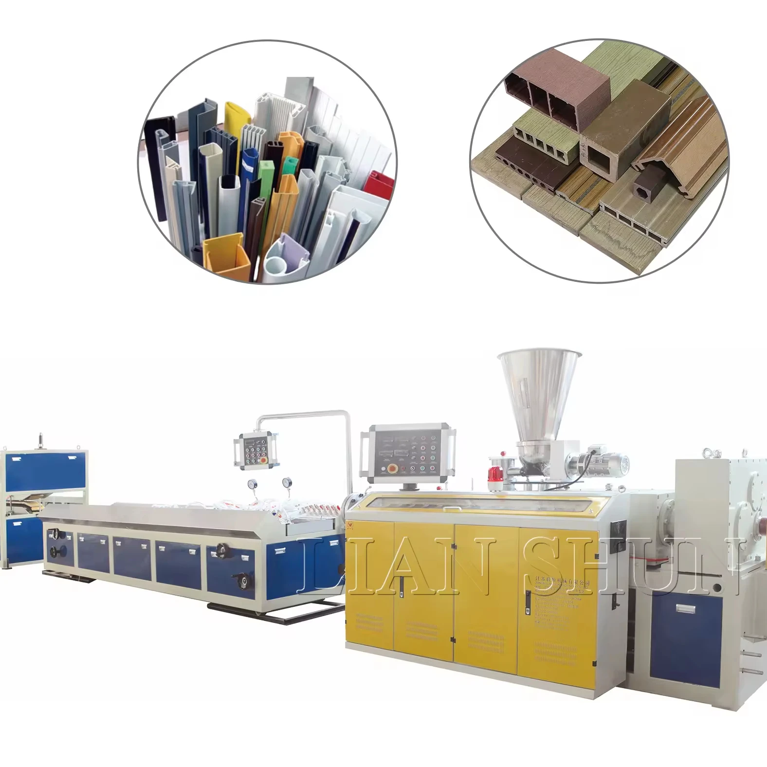 Plastic UPVC windows and door frame making machine with profile haul off machine