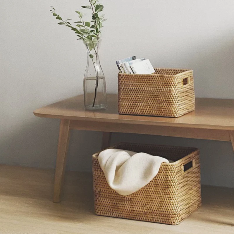 Home decoration storage basket bathroom rattan laundry basket handmade natural woven light rattan storage basket