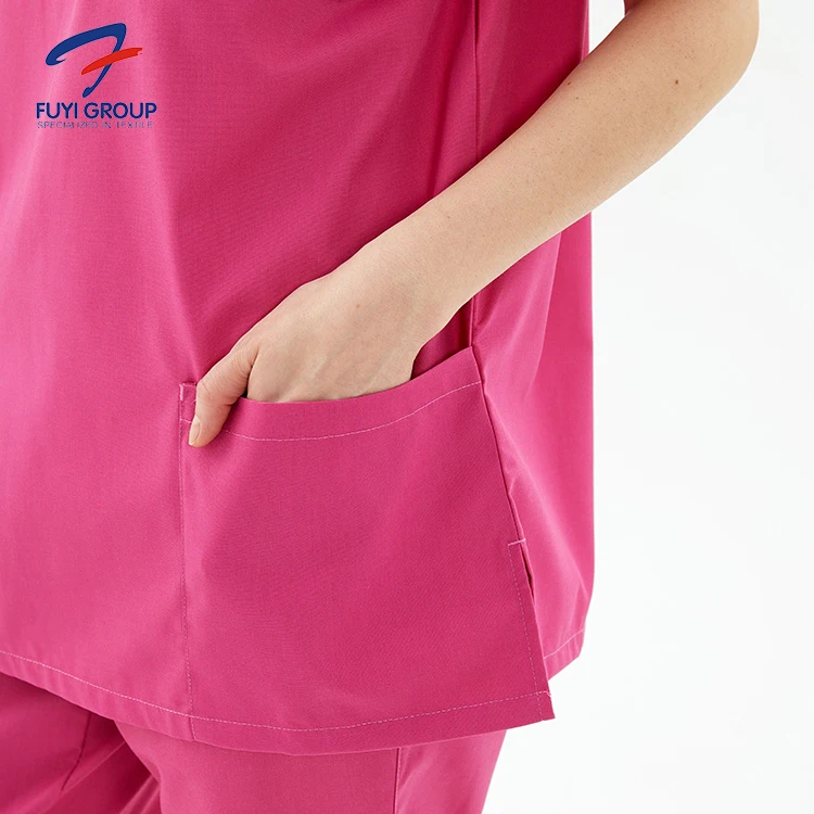 Popular medical hospital v neck stylish pocket short sleeve classic scrubs suit high quality of TRS with Stretchable